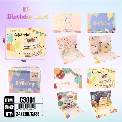 C3001, Birthday Premium 3D Card 24/288/CS, 887257930010