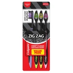 CTB-ZZ4CL, Colgate Toothbrush Zig Zag 4PK w/ Cover Charcoal LABELLED, 8901314525055