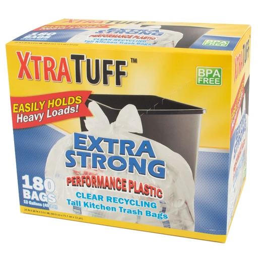 30168, XtraTuff Extra Strong Clear Cycling Tall Kitchen Trash Bags 13Gal 180CT, 191554301689