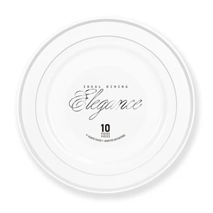 36202, Elegance Plate 9" White + 2 Lines Stamp Silver, 191554362024