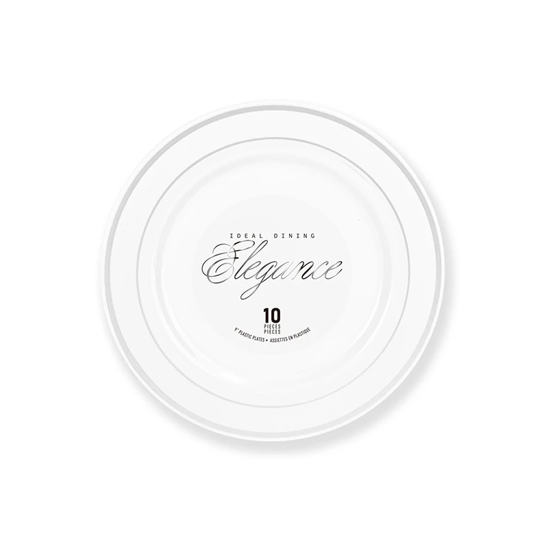 Elegance Plate 9" White + 2 Lines Stamp Silver
