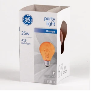 GE49726, GE Incandescent Party Bulb A19 25W Orange, 431168909136
