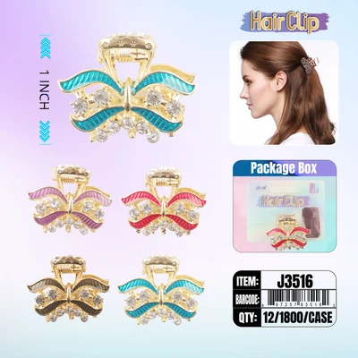 J3516, Hair Clip 1″ Inch with Diamond Assorted, 887257835162