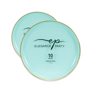 36326, Elegance Party Edge 10PK 7.5" Dinner Plate Mint+Gold, 191554363267