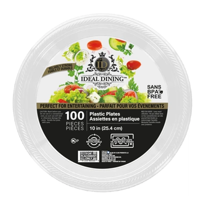 36122, Ideal Dining Plastic Plate 10in White 100CT, 191554361225