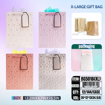 BG5016-XL, General Gift Bags XL x4 Assted. 12.2"x4.7"16.5", 887257150340