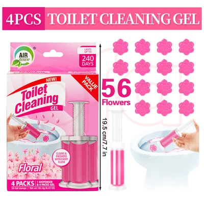 60130, Toilet Cleaning Gel 4 Pack Clean Floral Scent 6.43oz with 56 Stamps - Air Fusion, 191554601307