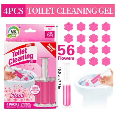 60130, Toilet Cleaning Gel 4 Pack Clean Floral Scent 6.43oz with 56 Stamps - Air Fusion, 191554601307