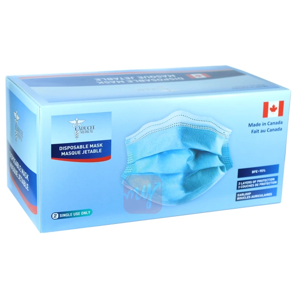 MASK-CADUCEE, Disposable Blue Face Mask 50 Count Made in Canada