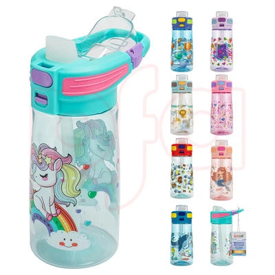 58180, Splash Plastic Bottle Kids 16.9oz Flip Straw with hook handle, 191554581807