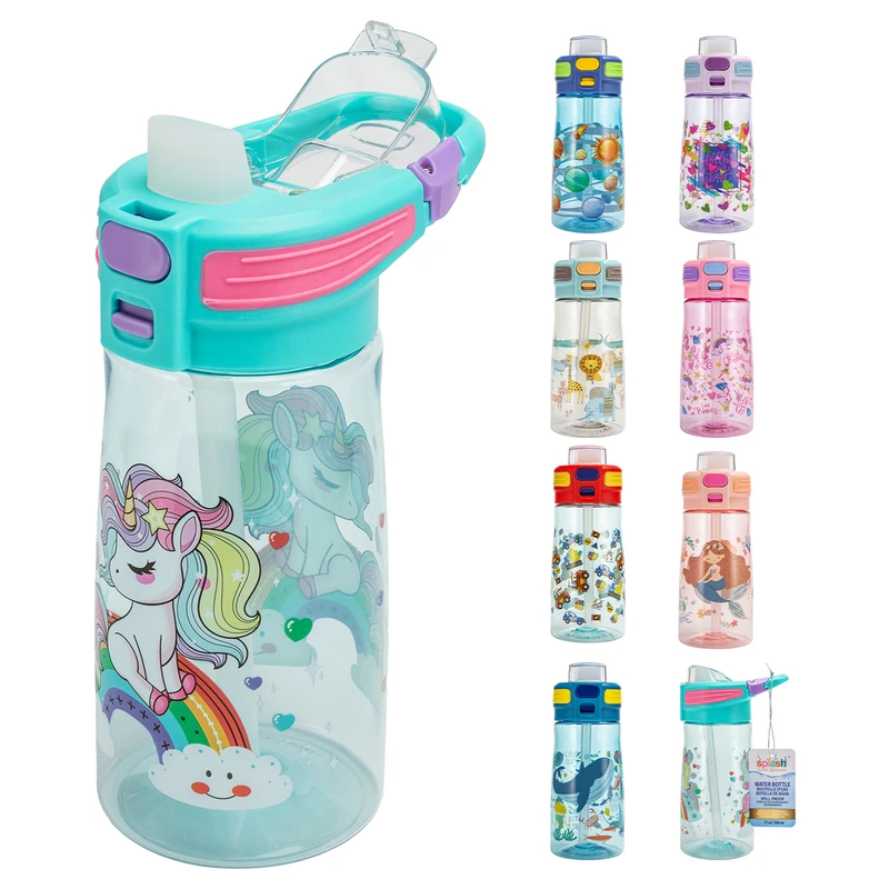 Splash Plastic Bottle Kids 16.9oz Flip Straw with hook handle