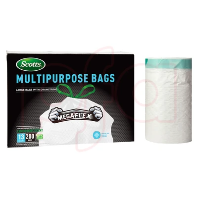 ST-30204, Drawstring Trash Bag Flex 13 Gal 200CT White Lemon - Scotts, 191554302044