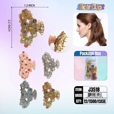 J3518, Hair Clip 2″ Inch with Diamond Assorted, 887257835186