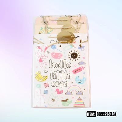 BB9525-LG, Baby Gift Bags LG. Assorted x4 12.5"x10.2"x3.9", 887257195600