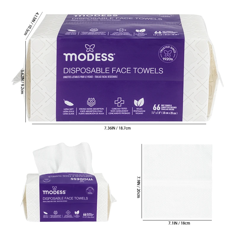 Modess Face Towel 66CT 7.08"x7.8"