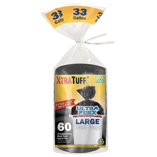 30104, XtraTuff Ultra Flex Large Black Trash Bag 33Gal 60CT, 191554301047