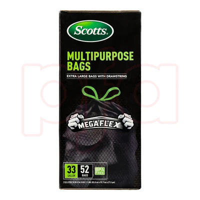 ST-30211, Drawstring Trash Bag Flex 33 Gal 52CT Black - Scotts, 191554302112