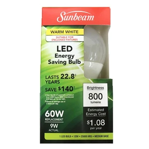 16236, Sunbeam 60W LED Bulb 1PK, 629312162369