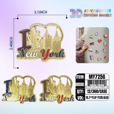 MY725G, New York Souvenir M. Metal Magnet Gold, 887157919221