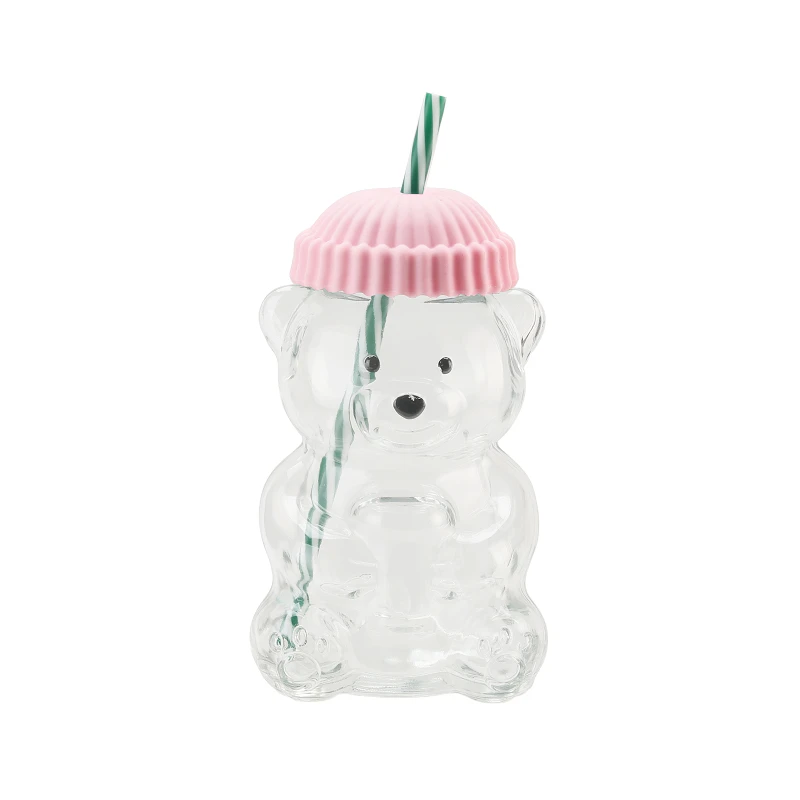 Splash Bear Mason Jar Glass with Pink Cap 580ml