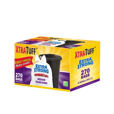 30164, XtraTuff Extra Strong Medium White Trash Bags 8Gal 270CT, 191554301641
