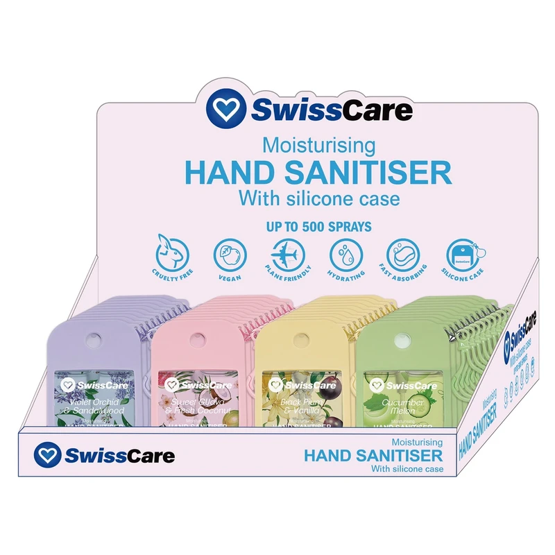 Wish 4pcs Mix Bundle Hand Sanitizer Spray 1.2 oz w/ Silicone Case, Sweet Guava/Cucumber Melon/Violet Orchid/Black Plum