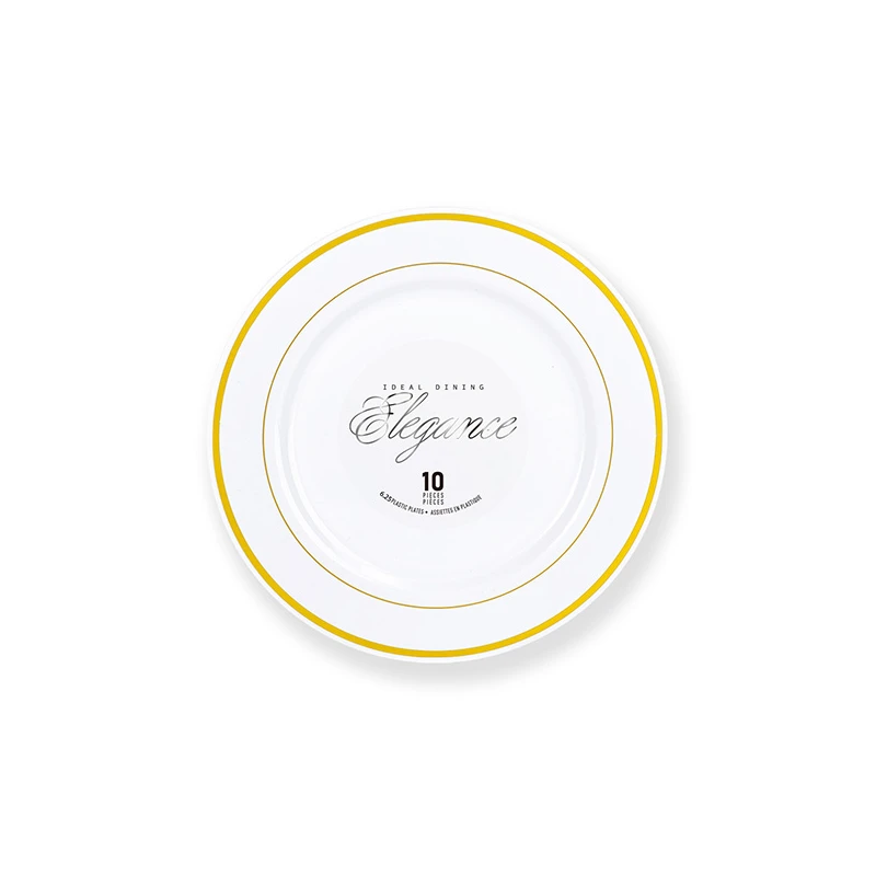 Elegance Plate 6.25" White + 2 Lines Stamp Gold