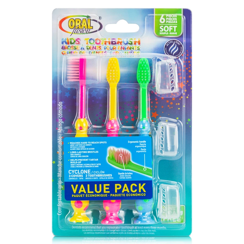 Oral Fusion Toothbrush Kids 6PK w/ Suction Dots