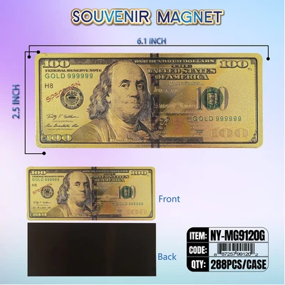 NY-MG9120G, Money Magnet $100 Bill Gold, 88725799127