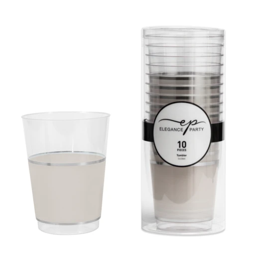 36353, Elegance Party 10PK 12oz Tumbler Clear+Silver+ Linen, 191554363533