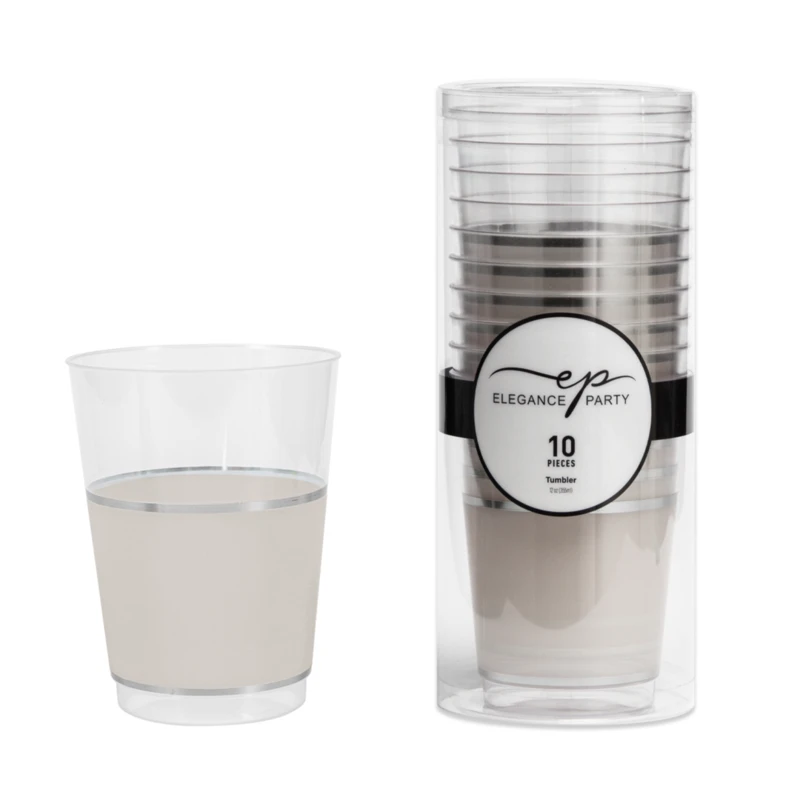 Elegance Party 10PK 12oz Tumbler Clear+Silver+ Linen