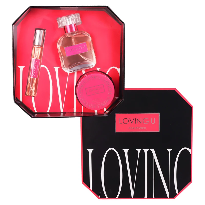 Women's 3pcs Set LOVING U 15ml/0.51fl.oz+80ml/1.7fl.oz EDP 85g/2.9oz Body Cream