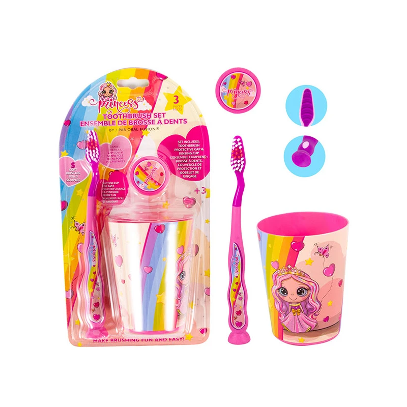 Oral Fusion Kids Toothbrush 3PK w/ Cup Princess