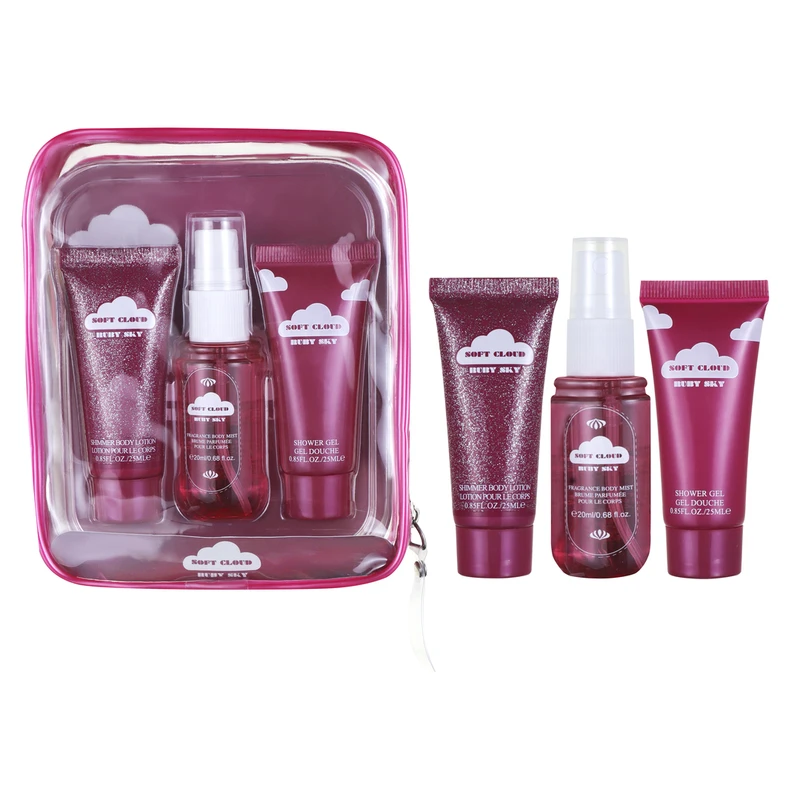 Women's 3pcs Bag Set RUBY SKY 25ml/0.85oz Body Lotion 20ml/0.68oz Body Mist 25ml/0.85oz Shower Gel