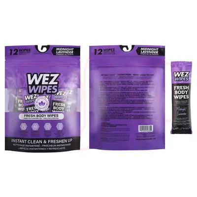 69330, WEZ WIPES  Fresh Body Wipes 12pcs Midnight Lavender, 191554693302