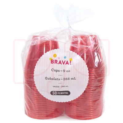 AMS-350741.40, Amscan Brava 9oz Plastic Tumbler 50 Pack Apple Red, 192937496176