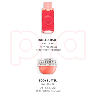 89494, Women's 3 Pcs Bag Set 3.4 oz Body Mist 2 oz Bubble Bath 1.02 oz Body Butter Madrid Muse 28 — Solo En lbiza, 191544894948