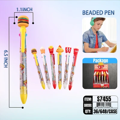 S7455, Beaded Pen Snackery 4/Color 36/PDQ, 887257374555