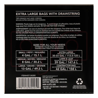 ST-30205, Drawstring Trash Bag Flex 30 Gal 36CT Black - Scotts, 191554302051