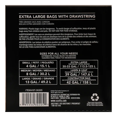 ST-30205, Drawstring Trash Bag Flex 30 Gal 36CT Black - Scotts, 191554302051