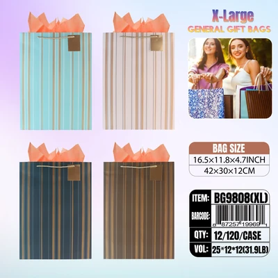 BG9808-XL, General Gift Bags XL.Assorted x4  16.5"x11.8"x4.7", 887257199691