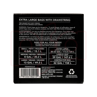 ST-30215, Drawstring Trash Bag Flex 39 Gal 22CT Black Lawn & Leaf - Scotts, 191554302150