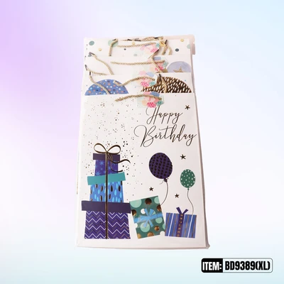 BD9389-XL, Birthday Gift Bags XL.Assorted x4 Styles 11.8"x4.7"x16.5", 887257130663