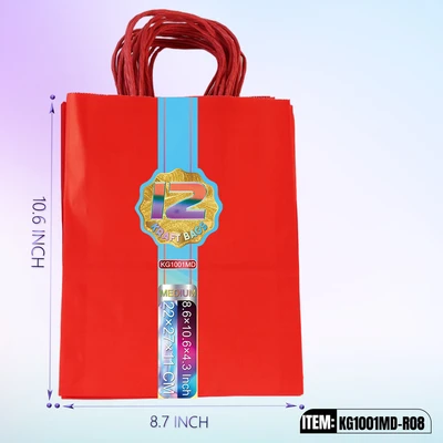 KG1001MD-R08, Kraft Bags MD. Red 12/Pk 10.6"x8.6"x4.3", 887258100290
