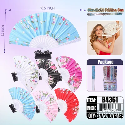 B4361, Hand Fan 16.5“x9.2" 24/DPQ, 887257643613