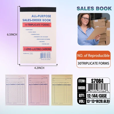 S7084, Salesbook 30/Triplicate Sheets 3-Long  Form:939  6.5"x4.2", 887257370847