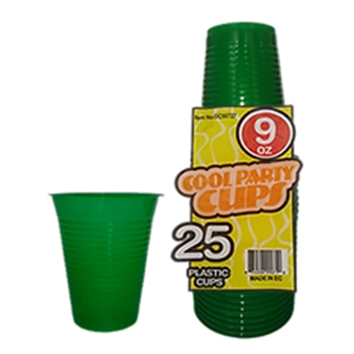 GB90710, Plastic Cups 9oz green Color 25pc 48ct, 874506990703