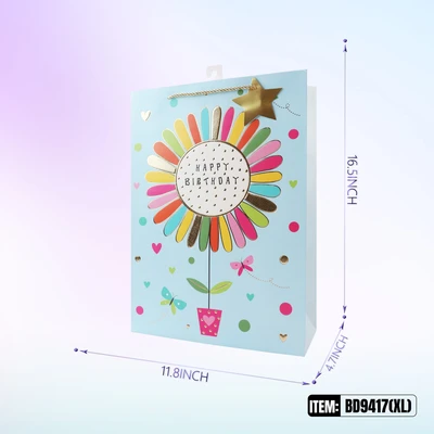BD9417-XL, Birthday Gift Bags XL x4 Assted. 11.8"x4.7"x16.5", 887257130373