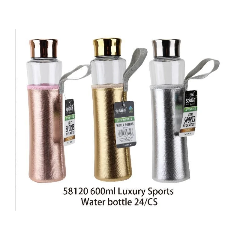 Splash Bottle Glass 20.3oz Sleeve Holder Chrome Top Curved