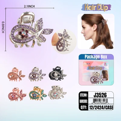 J3526, Hair Clip 1″ Inch with Diamond Assorted, 887257835261